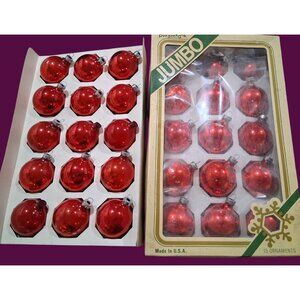Vintage Pyramid Jumbo Red Glass Christmas Ornaments Set Of 30 - Made In USA